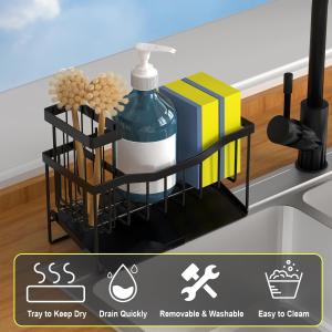 Maifan Sink Caddy Sponge Holder for Kitchen with Brush Holder and Stainless Steel Self Drain Tray, Rustproof Kitchen