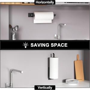 Paper Towel Holder - Self-Adhesive or Drilling, Matte Black, Upgraded Aluminum Kitchen Roll