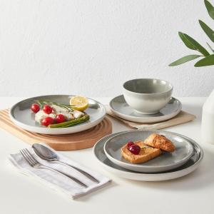 Pokini Gradient Green Stoneware Dinnerware Sets, Handmade Ceramic Round Dishes Set