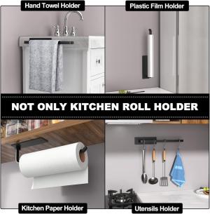 Paper Towel Holder - Self-Adhesive or Drilling, Matte Black, Upgraded Aluminum Kitchen Roll