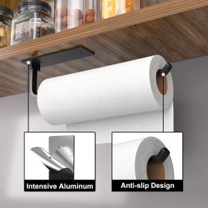Paper Towel Holder - Self-Adhesive or Drilling, Matte Black, Upgraded Aluminum Kitchen Roll
